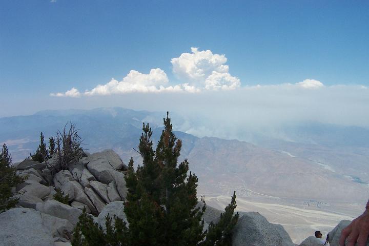 Looking north from San Jacinto Peak.  Sawtooth fire in Yucca Valley
