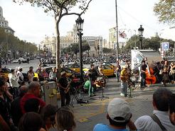 Barrio Candela playing at Plaza Catalunya, Barcelona, Spain