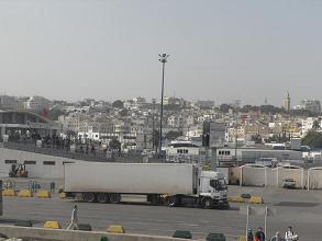 View of Tangier, Morocco entering ferry terminal