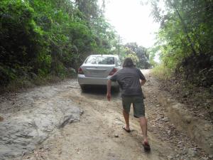 Our Tiida needed a little push up the jungle road