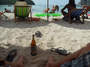 Koh Phi Phi, relaxing with Chang beer on the beach