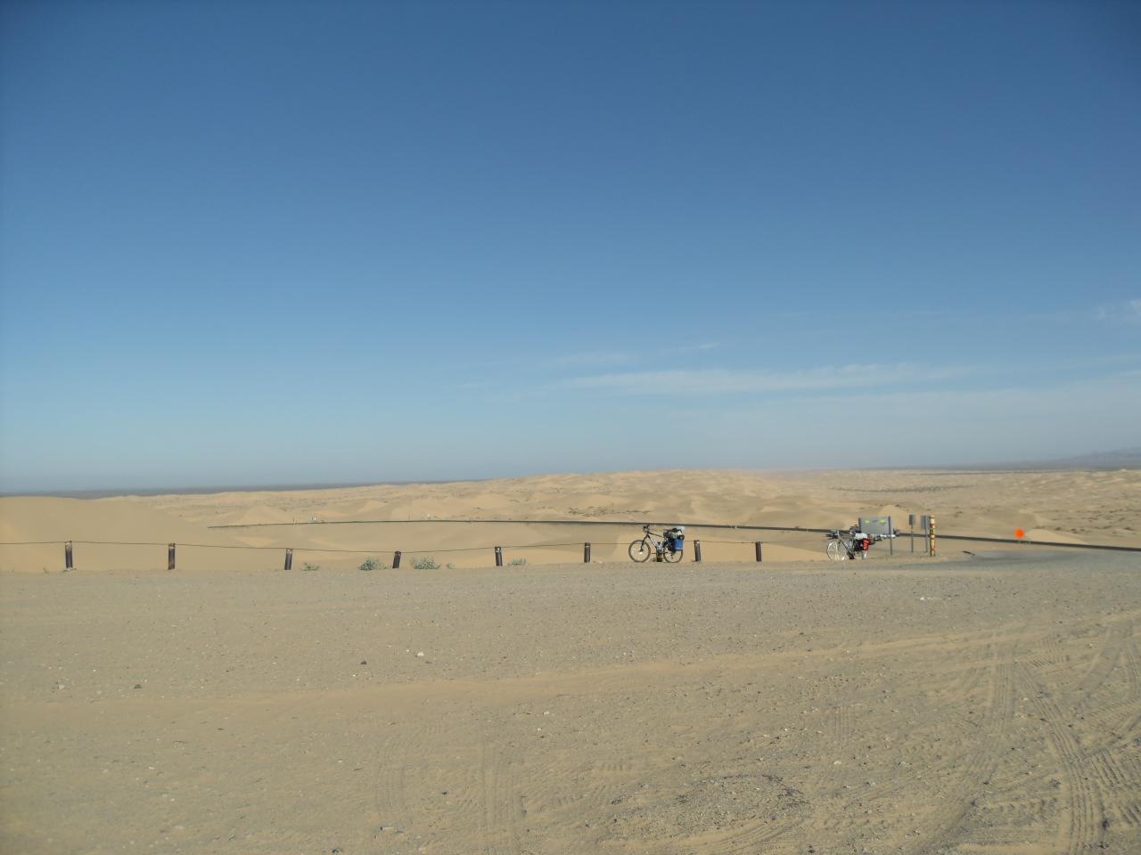 Our bicycles with the dunes in the background