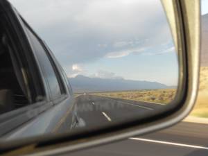 View to Mammoth from the rear view mirror