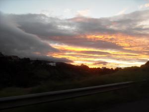 Sun setting on drive into San Jose