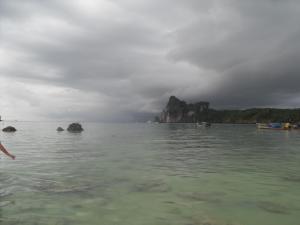 Tide going out in Koh Phi Phi, you can see exposed rocks